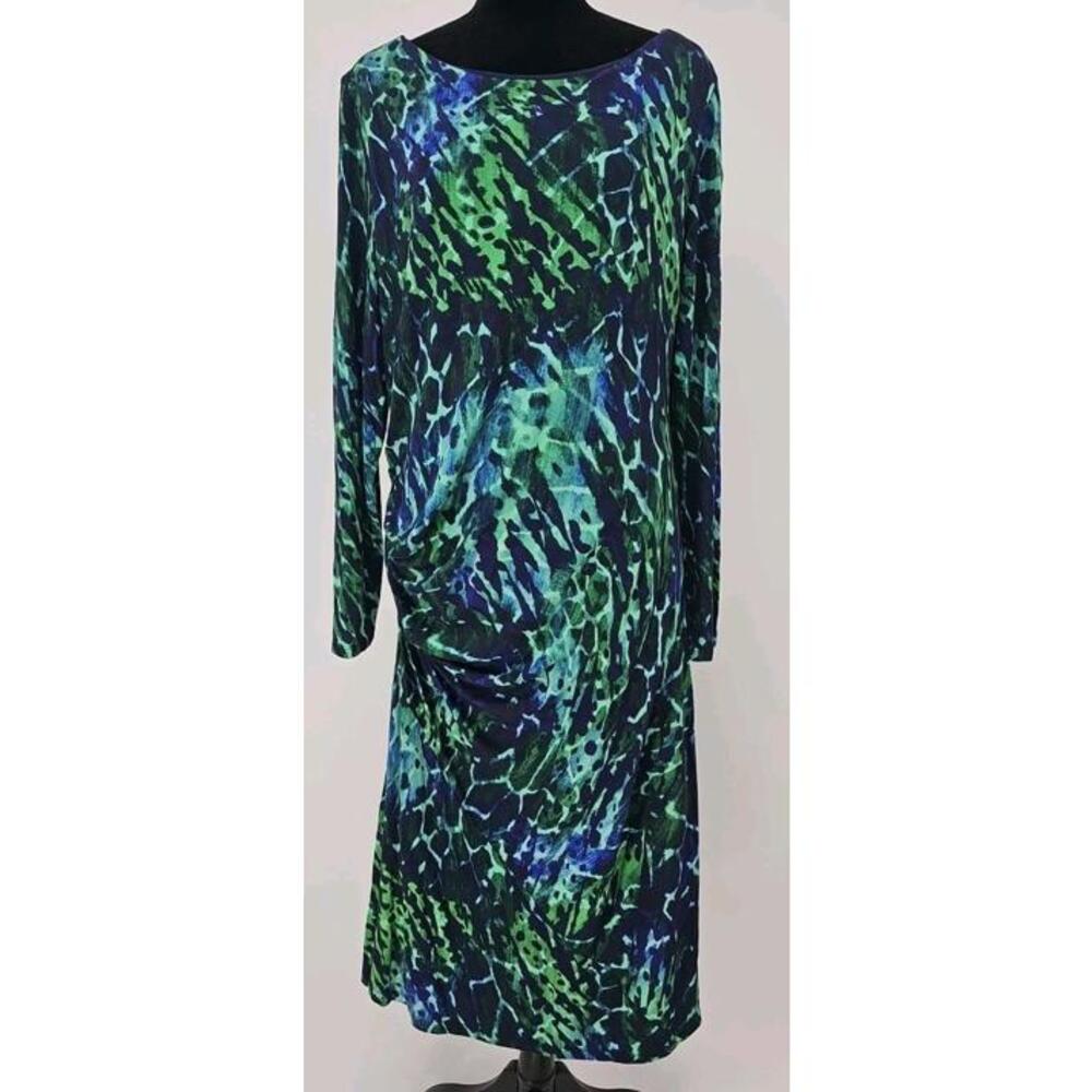 Soft Surroundings Darcey Dress XL Navy Blue Green Long Sleeves